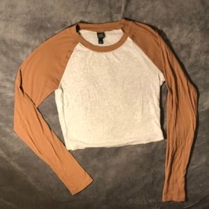 Baseball Tee Cropped Top Long Sleeve